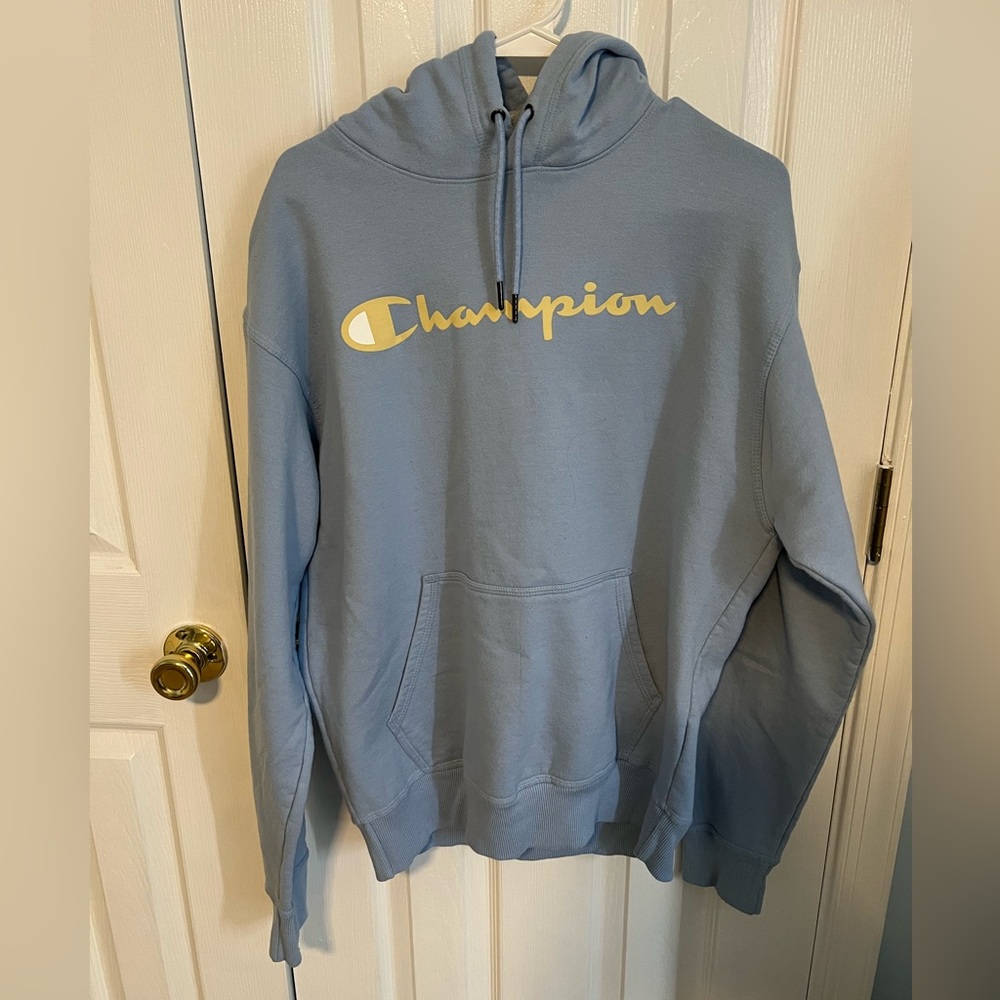Champion Womens Medium Light Blue Cotton‎ Long Sleeve Hoodie